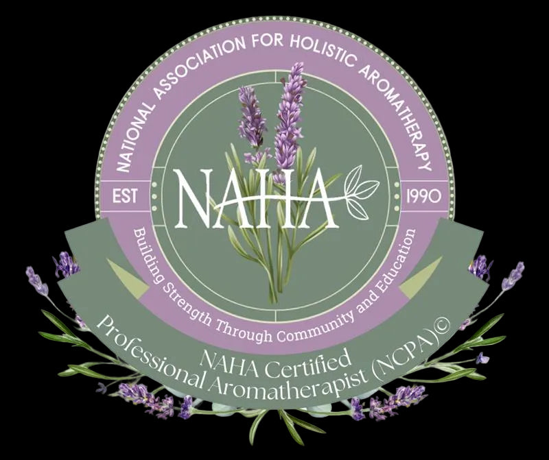 Logo of the National Association for Holistic Aromatherapy with lavender elements.