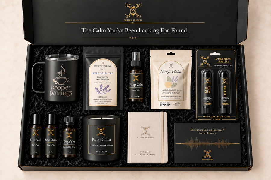 Keep Calm Signature gift set with Keep Calm and Breathe aromatherapy inhaler two-pack, mug, tea, candle and wellness products